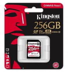 Kingston Canvas React SDXC 256GB C10/UHS-I/V30 SDR/256GB
