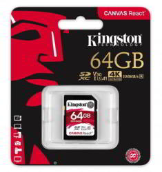 Kingston Canvas React SDXC 64GB C10/UHS-I/V30/U3 SDR/64GB