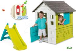 Smoby Set căsuţă Pretty Blue cu oblon retractabil Smoby tobogan Toboggan XS și cadou sonerie electronică de la 24 luni (SM310068-2)