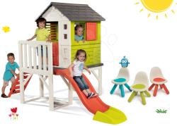 Smoby Set căsuţă pe piloni Pilings House Smoby cu tobogan de 1, 5 m și 3 bucăţi de scăunele Kid Chair de la 24 luni (SM810800-8)