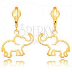Ekszer Eshop Fülbevaló sárga 14K aranyból - fényes íven függő elefánt körvonal