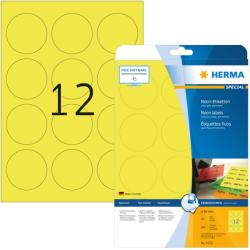  Herma No. 5152 univerzális 60 mm átmérőjű, neonsárga színű öntapadó etikett címke A4-es íven - 240 etikett címke / csomag - 20 ív / csomag (Herma 5152)