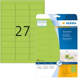Herma No. 5143 univerzális 63, 5 x 29, 6 mm méretű, neonzöld színű öntapadó etikett címke A4-es íven - 540 etikett címke / csomag - 20 ív / csomag (Herma 5143)