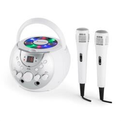 Auna SingSing, fehér, hordozható karaoke rendszer, LED, elemekkel üzemeltethető, 2 x mikrofon (CS13-SingSing WH) (CS13-SingSing WH)