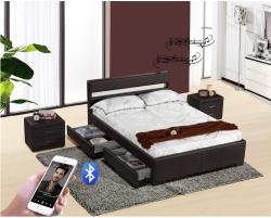 TEMPO KONDELA Fabala modern ágy laminált ráccsal, RGB LED világítással, bluetooth hangszóróval 160x200cm