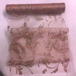 rózsakvarc csillámos inda mintás organza(47 cm * 5 m)-761-612