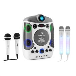 Auna SET: sistem de karaoke Kara Projectura, alb + două microfoane Kara Dazzl, iluminare cu led-uri (PL-0547_1952) (PL-0547_1952)