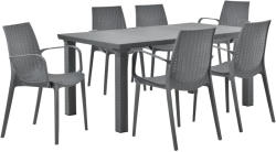[casa.pro] Rattan hatású kihúzható kerti asztal 6db kartámlás székkel