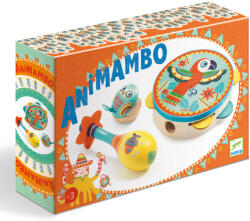 DJECO Állatos színes hangszerkészlet - Dob, csörgő, kasztanyetta - Animambo - Set of 3 instruments: Tambourine, maracas, castanet - Djeco