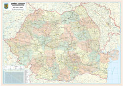 Harta de perete Romania administrativ-rutiera, laminata, 200x140 cm