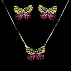  Arannyal bevont pillangó ékszerszett színes cirkónia kristályokkal (0050. ) (A006066N-002)