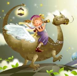 BeKid Tablou canvas Fetita si dinozaurul - 40 x 40 cm