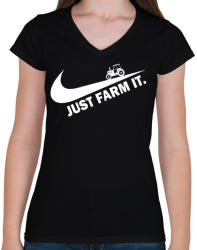 printfashion Just farm it - Női V-nyakú póló - Fekete (884969)