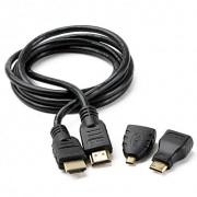 Комплет HDMI кабел и преходници - HDMI Male към HDMI Male, 1.5m, Mini HDMI към HDMI Female адаптер, Micro HDMI към HDMI Female адаптер