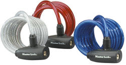 MasterLock Set x3 antifurt Master Lock cablu spiralat cu cheie 1.80m X 8mm - diverse culori