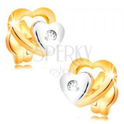 Ekszer Eshop Briliáns fülbevaló 14K aranyból - két szív és csiszolt átlátszó gyémánt