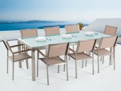 Beliani Grosseto kerti bútor szett - üveglapos asztallal 220x100cm és 8 db rattan székkel