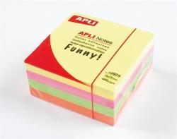 APLI Öntapadó jegyzettömb, 75x75 mm, 400 lap, APLI "Funny", neon (LNP10974) (LNP10974)