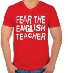 printfashion Félelem az angol tanártól! - Férfi V-nyakú póló - Piros (908965)