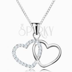 Ekszer Eshop 925 ezüst nyaklánc, vékony lánc, összekapcsolt szív körvonalak, átlátszó cirkóniák