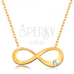 Ekszer Eshop 14K arany nyaklánc - lapos végtelen szimbólum átlátszó briliánssal, csillogó lánc