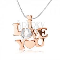 Ekszer Eshop 925 ezüst nyakék - fényes " I LOVE YOU" felirat réz színben