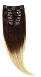 Megavolum Clip On Par Natural 50cm 100gr Ombre Saten Ciocolatiu Blond Deschis T4 60