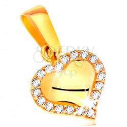 Ekszer Eshop Medál sárga 585 aranyból - fényes szív átlátszó cirkóniákkal szegélyezve