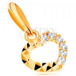 Ekszer Eshop 585 arany medál - fénylő szív körvonal, átlátszó cirkónia és gyémánt metszés