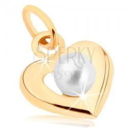 Ekszer Eshop 375 arany medál - széles szív kontúr, fehér gyöngy