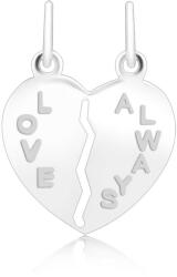 Ekszer Eshop Medál kettőnek 925-ös ezüstből - kettétörhető szív, Love Always