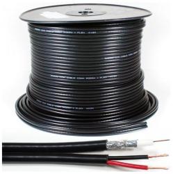 Well Cablu coaxial RG59 cu alimentare pentru camere de supraveghere 75R 1x0.81mm cupru +128x0.12mm CCA 6mm PVC negru Well (RG59/2C-CU/CCA-305-WL) - sogest