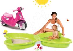 Smoby Set nisipar Fluture Smoby cu jet de apă şi babytaxiu cu reflector şi roţi din cauciuc de la 24 luni (SM310143-12)