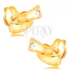 Ekszer Eshop Gyémánt fülbevaló sárga 14K aranyból - két kis ív, átlátszó briliáns