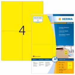 Herma No. 4396 sárga színű 105 x 148 mm méretű, univerzálisan nyomtatható, matt felületű öntapadós etikett címke, permanens ragasztóval A4-es íven - kiszerelés: 400 címke / 100 ív