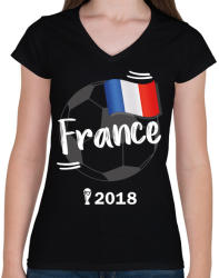 printfashion Franciaország - Női V-nyakú póló - Fekete (913684)