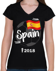 printfashion Spanyolország - Női V-nyakú póló - Fekete (914058)