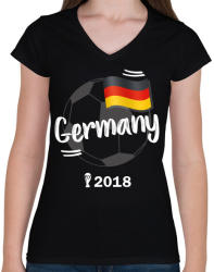 printfashion Németország - Női V-nyakú póló - Fekete (913871)