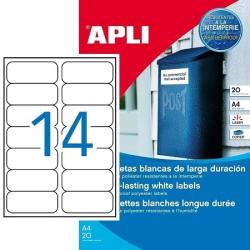APLI No. 12113 fehér színű 99, 1 x 38, 1 mm méretű, lézernyomtatóval nyomtatható, öntapadós időjárásálló etikett címke, erős, tartós ragasztóval A4-es íven - kiszerelés: 280 címke / 20 ív (LCA12113)