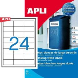 APLI No. 01226 fehér színű 64, 6 x 33, 8 mm méretű, lézernyomtatóval nyomtatható, öntapadós időjárásálló etikett címke, erős, tartós ragasztóval A4-es íven - kiszerelés: 480 címke / 20 ív (LCA1226)