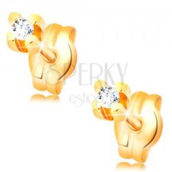 Ekszer Eshop Gyémánt fülbevaló sárga 14K aranyból - kerek átlátszó briliáns, 1, 5 mm