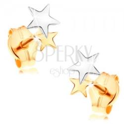 Ekszer Eshop 14K arany fülbevaló - fényes két színű csillagok