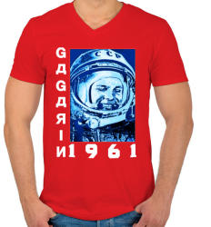 printfashion Gagarin 1961 - Férfi V-nyakú póló - Piros (315712)