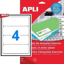 APLI No. 12920 fehér színű 190 x 61 mm méretű, univerzálisan nyomtatható, öntapadós iratrendező címke, permanens ragasztóval A4-es íven - kiszerelés: 40 címke / 10 ív (LCA12920)