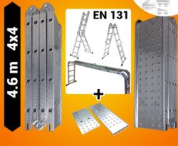 AVLadder Trepnis multifunkciós csuklós létra pallóval 4, 6 méter magas, platfrommal, 4 részes összehajtható, összecsukható, 4x4 létrafok