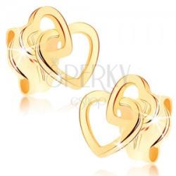 Ekszer Eshop Fülbevaló 9K sárga aranyból - összekapcsolt szimmetrikus szív körvonalak