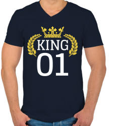 printfashion King póló - KING 01 - Férfi V-nyakú póló - Sötétkék (922263)