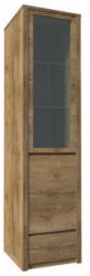 TEMPO KONDELA Vitrín szekrény 1- kihúzható fiókkal és osztot ajtóval-teljessen üvegezett, tölgyfa lefkas, MONTANA W1D - mindigbutor