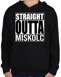 printfashion Straight Outta Miskolc - Gyerek kapucnis pulóver - Fekete (934886)