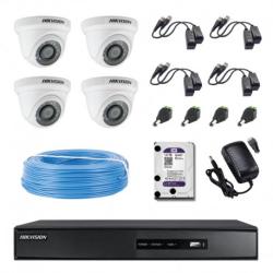 HIKVISION Kit COMPLET supraveghere Hikvision Turbo HD cu 4 camere tip dome pt interior 1MP cu HDD 1 TB, cablu si conectori